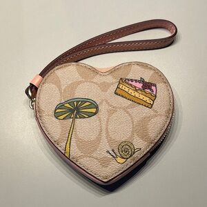 Coach Heart-Shaped Wristlet in Tan and Pink